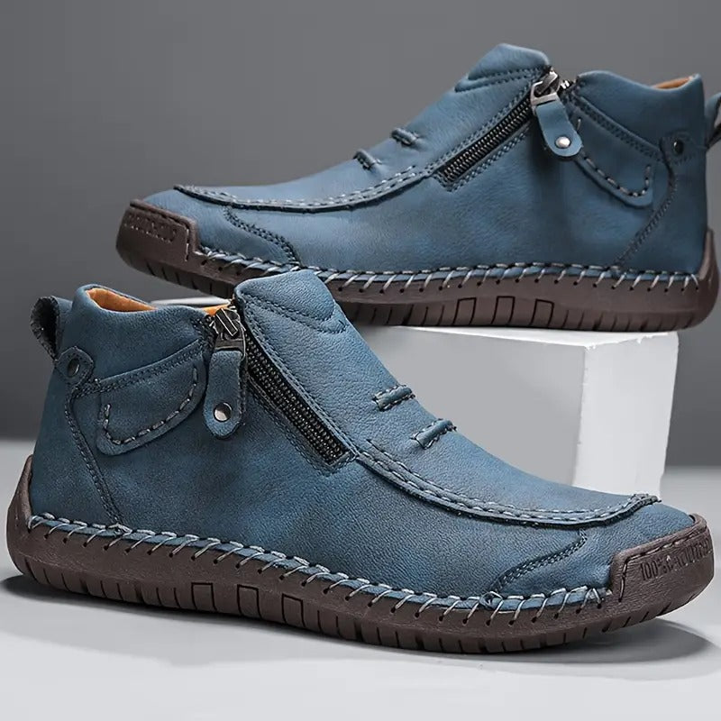 Men's Leather-Look Moccasin Boots with Zipper