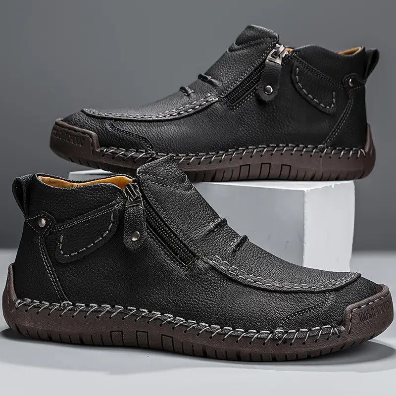Men's Leather-Look Moccasin Boots with Zipper