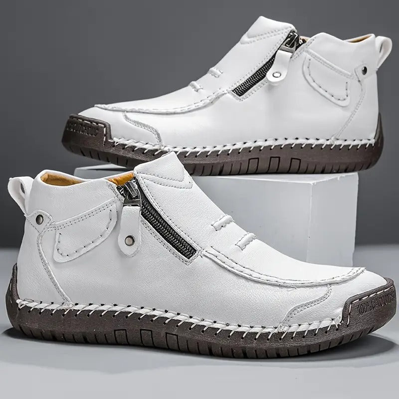 Men's Leather-Look Moccasin Boots with Zipper