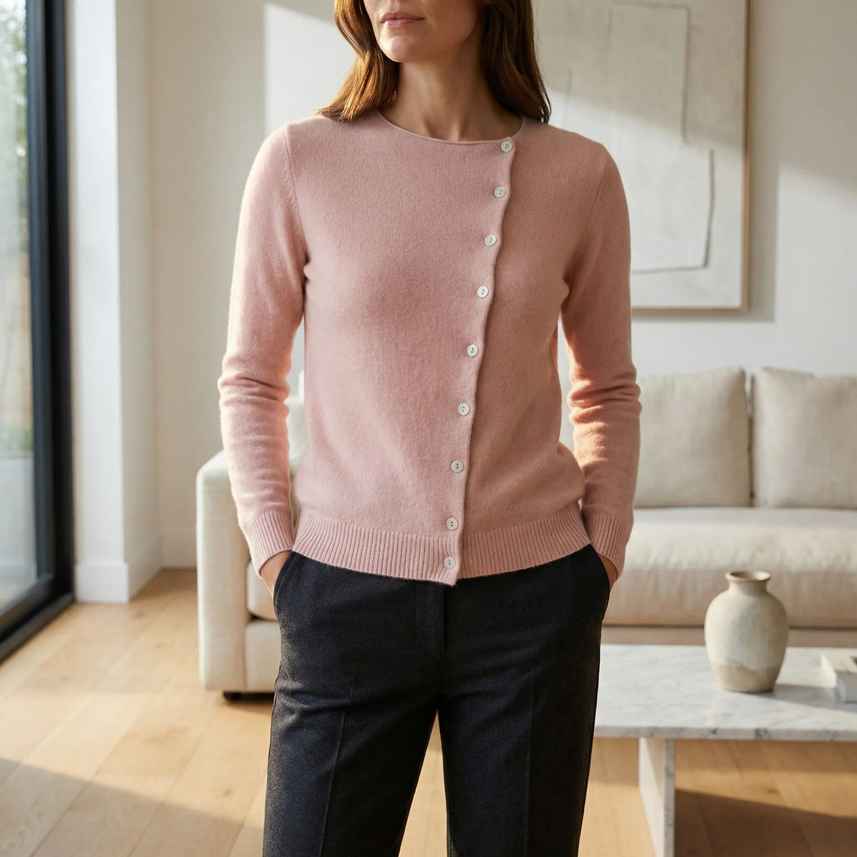 Asymmetrical Fastening Tailored Cardigan