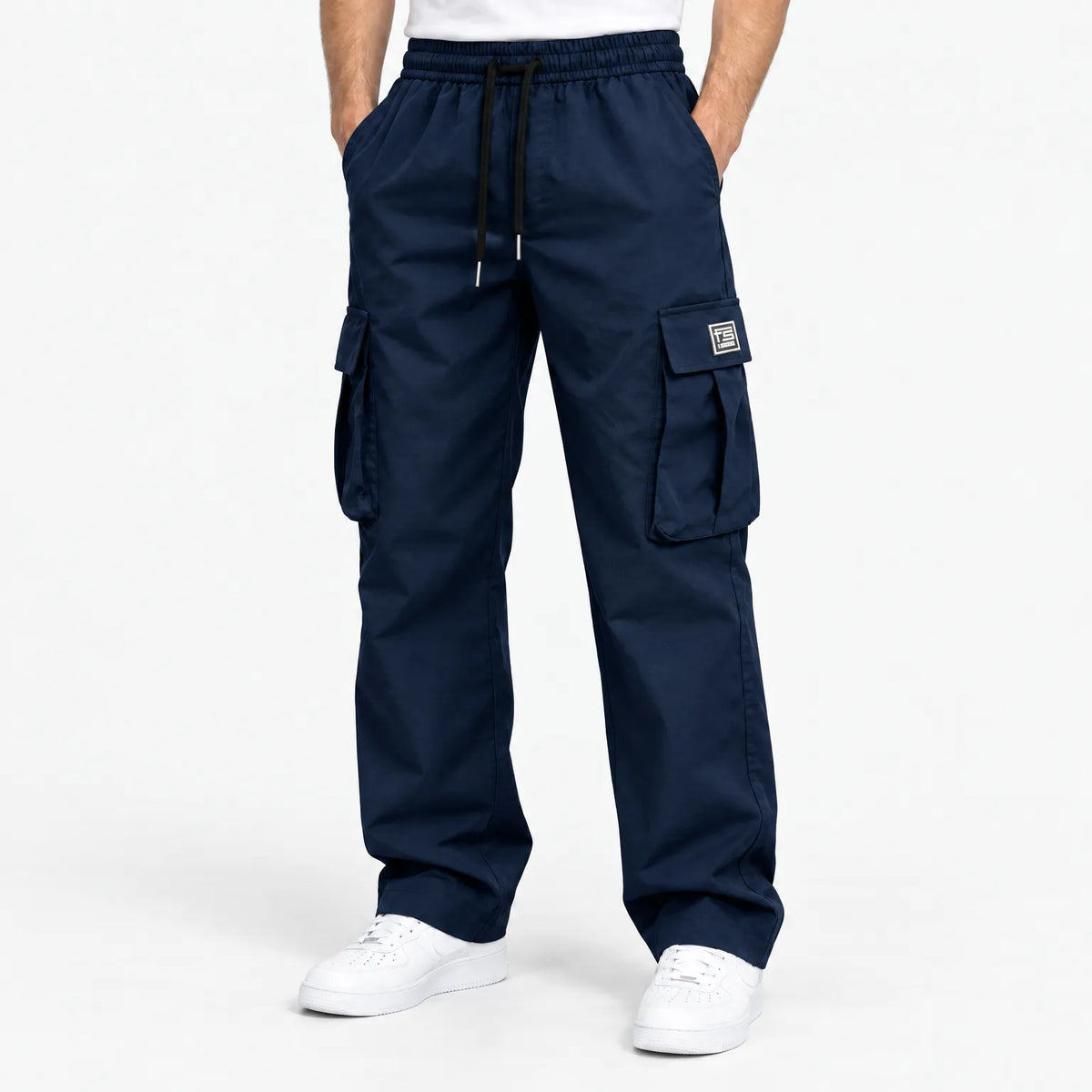 Men's Cargo Trousers with Elastic Waistband and Drawstring