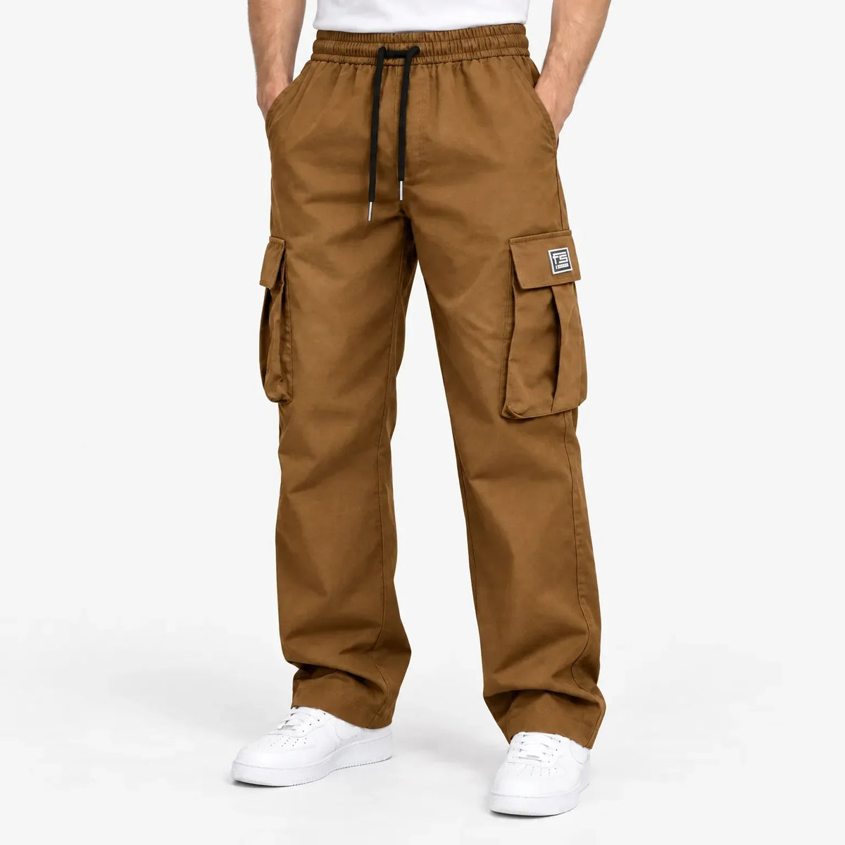 Men's Cargo Trousers with Elastic Waistband and Drawstring