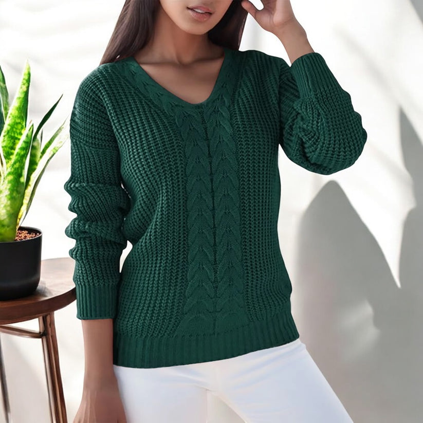 Cozy V-Neck Cable Knit Sweater