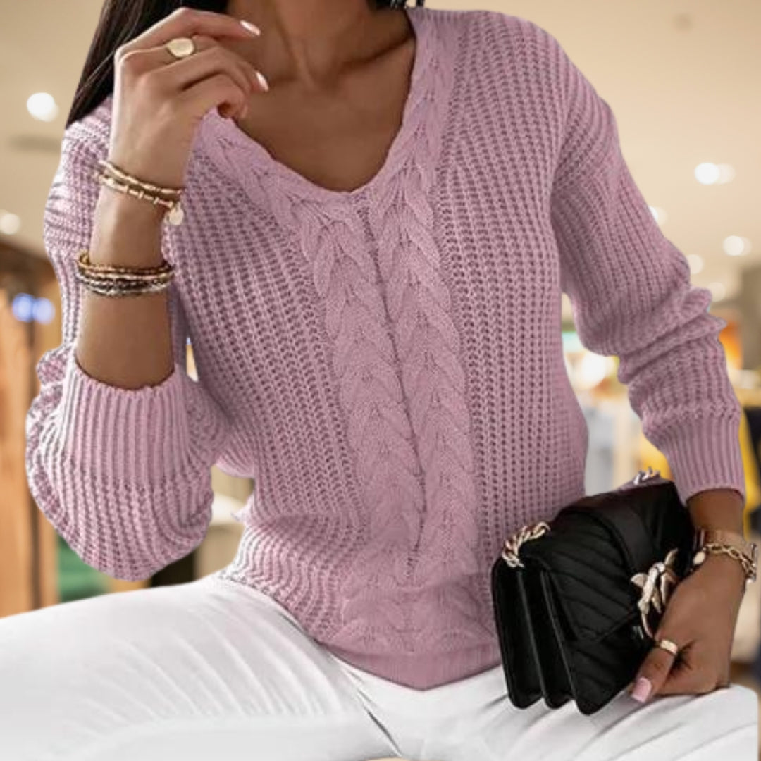 Cozy V-Neck Cable Knit Sweater
