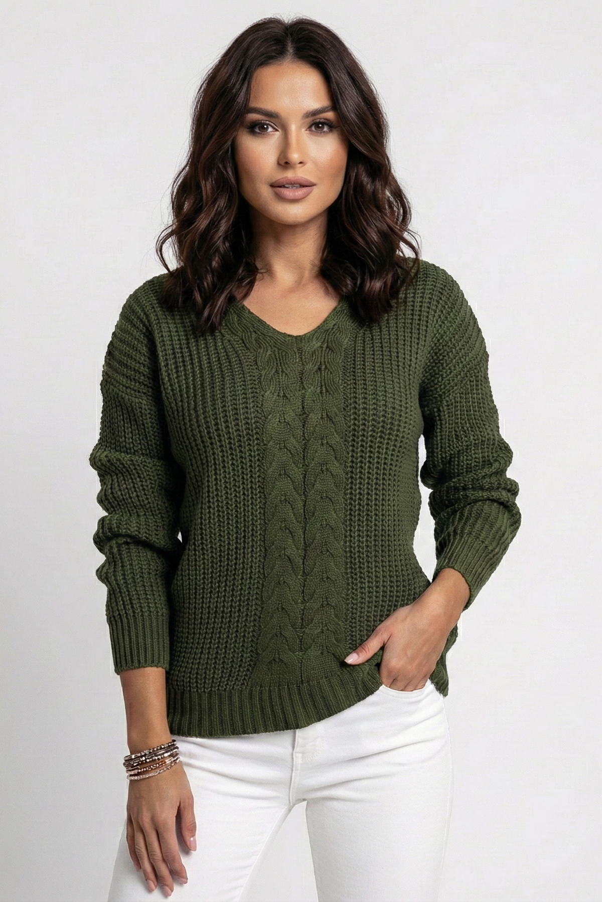 Cozy V-Neck Cable Knit Sweater