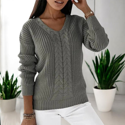 Cozy V-Neck Cable Knit Sweater