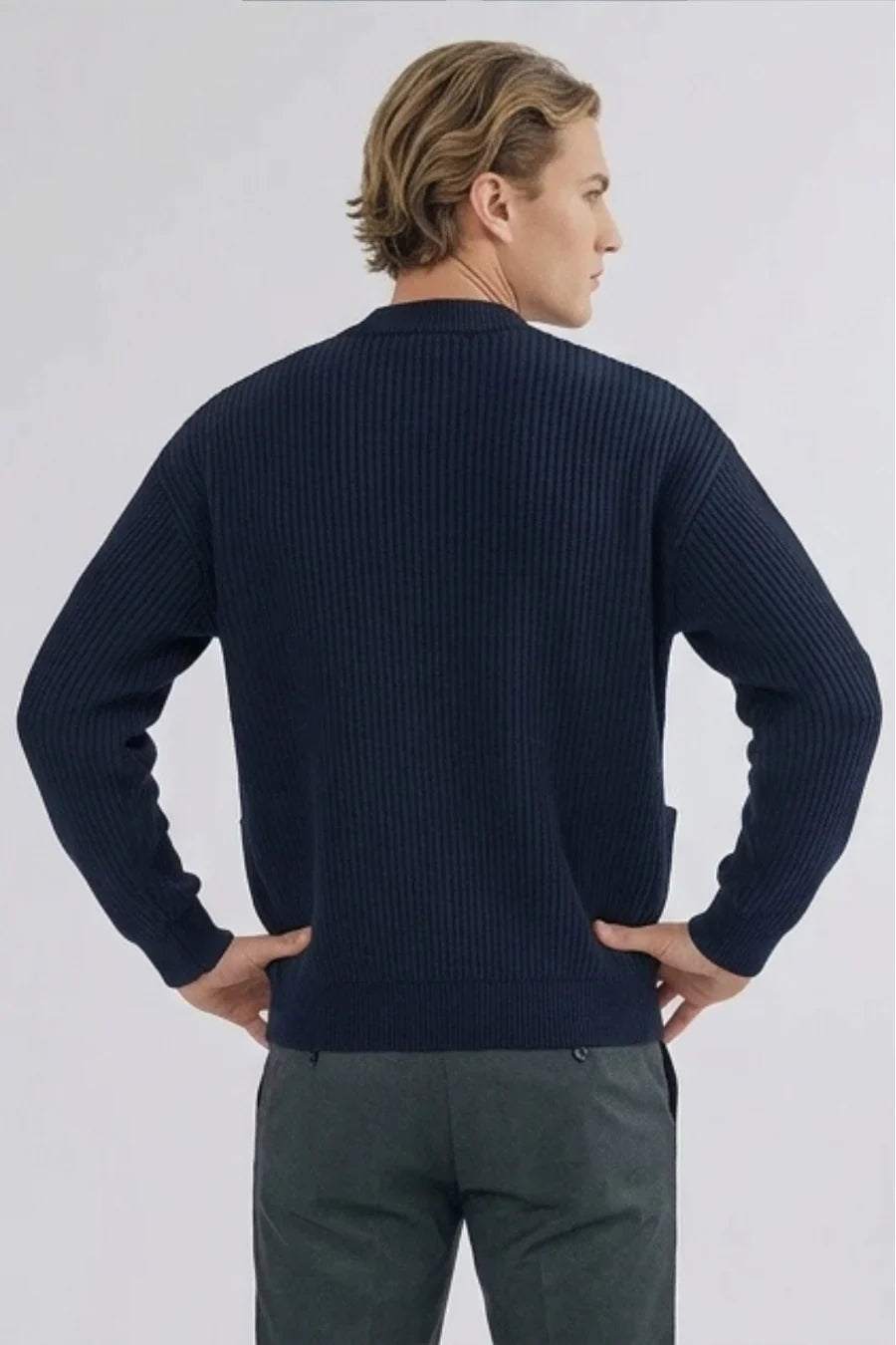 Knitted cardigan for men with pockets - Navy Blue