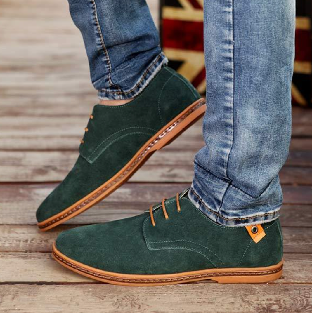 Men's Suede Derby Shoes with Lace-Up and Textured Finish