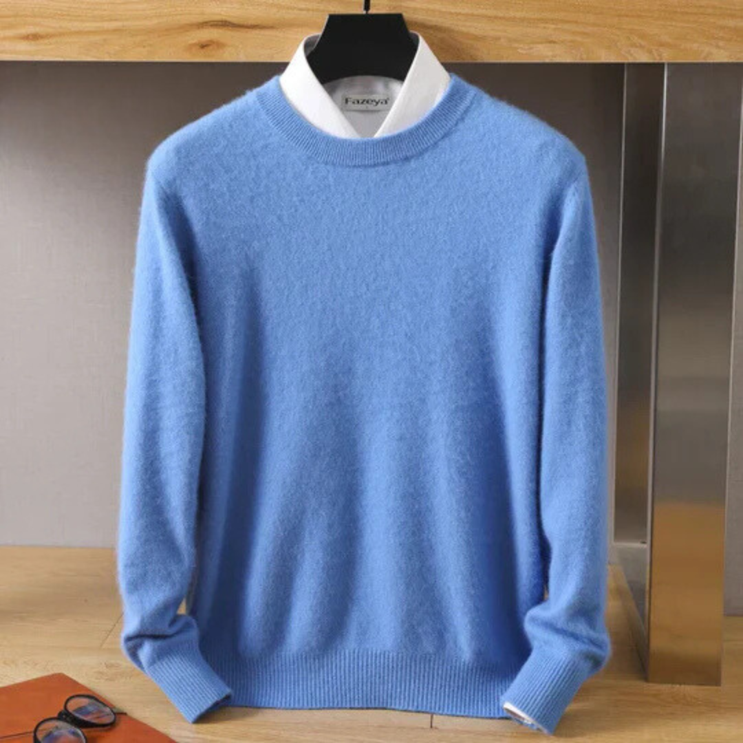 Men's Brushed Trim Crew Neck Sweater with Ribbed Cuffs and Tailored Hem