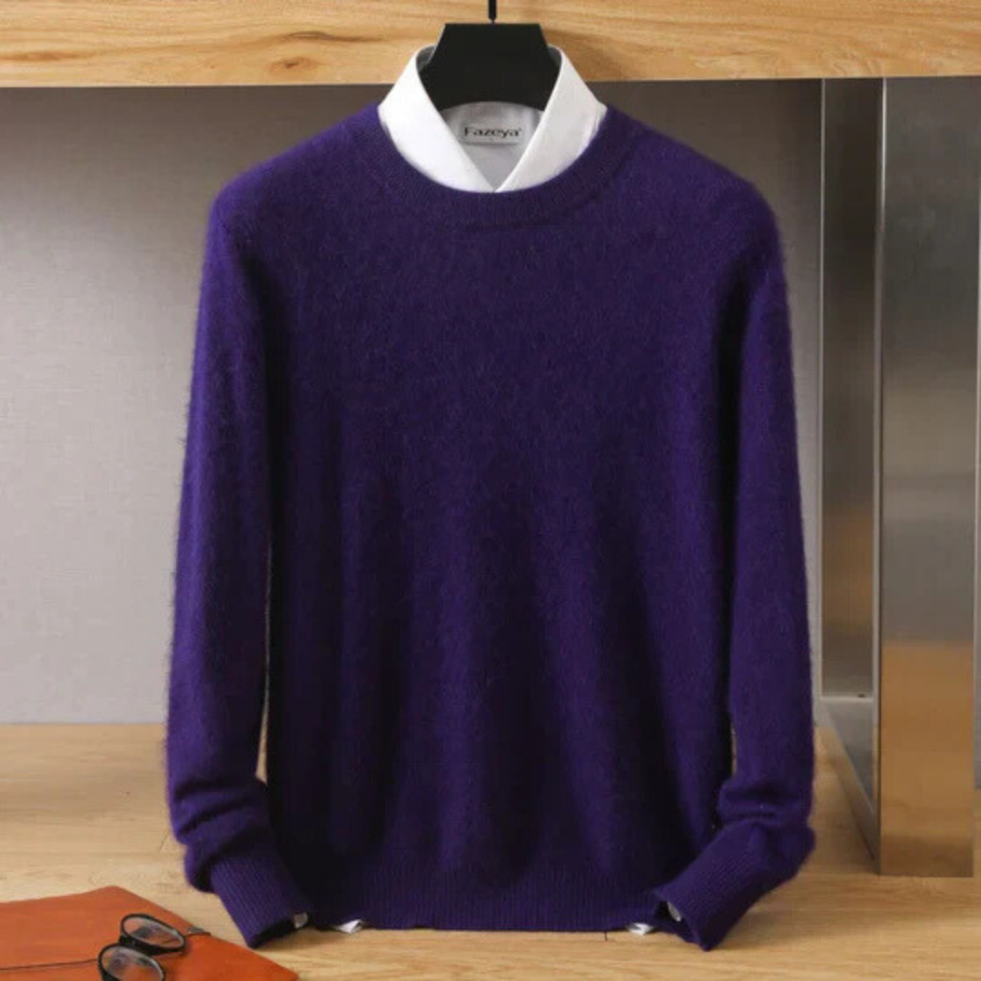 Men's Brushed Trim Crew Neck Sweater with Ribbed Cuffs and Tailored Hem