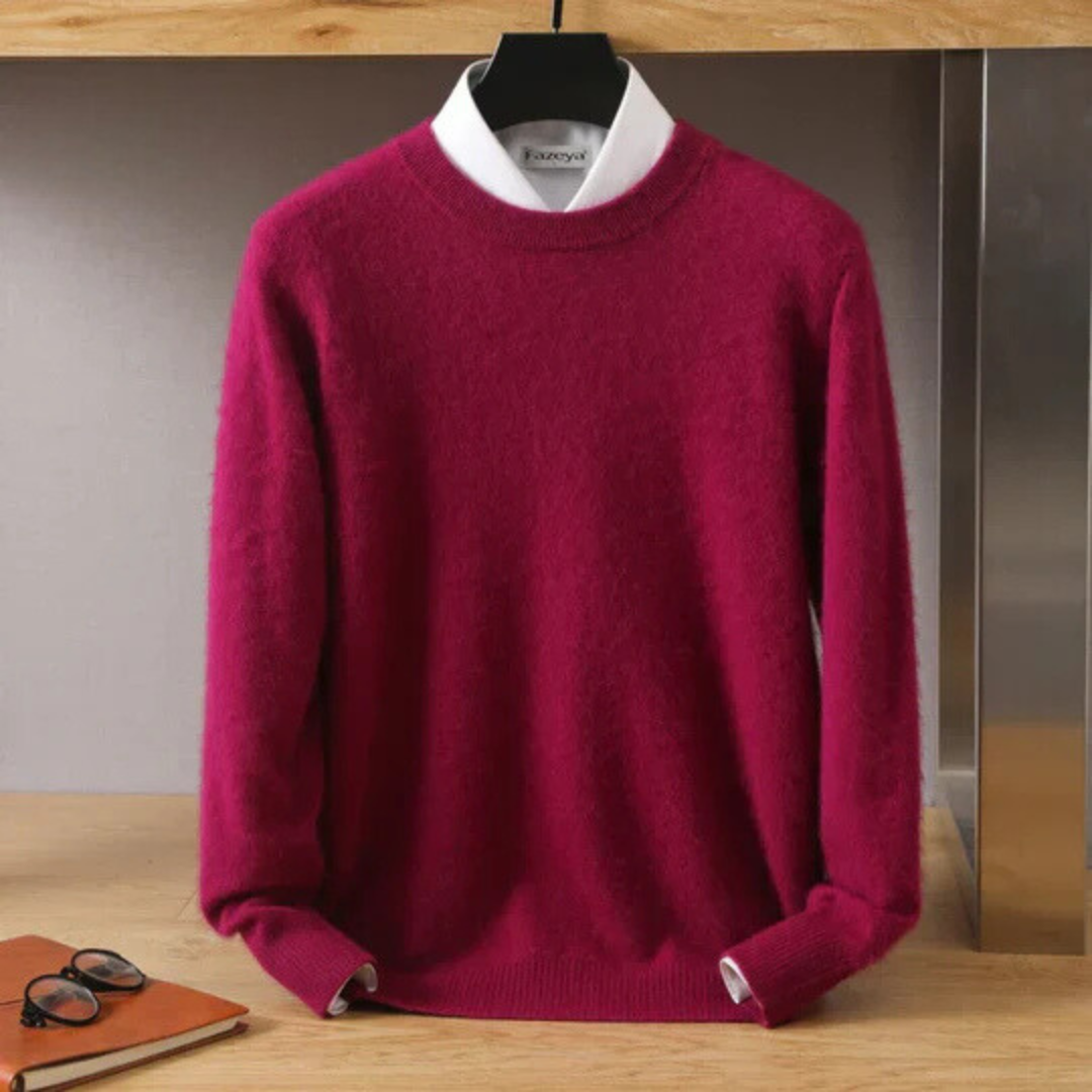 Men's Brushed Trim Crew Neck Sweater with Ribbed Cuffs and Tailored Hem
