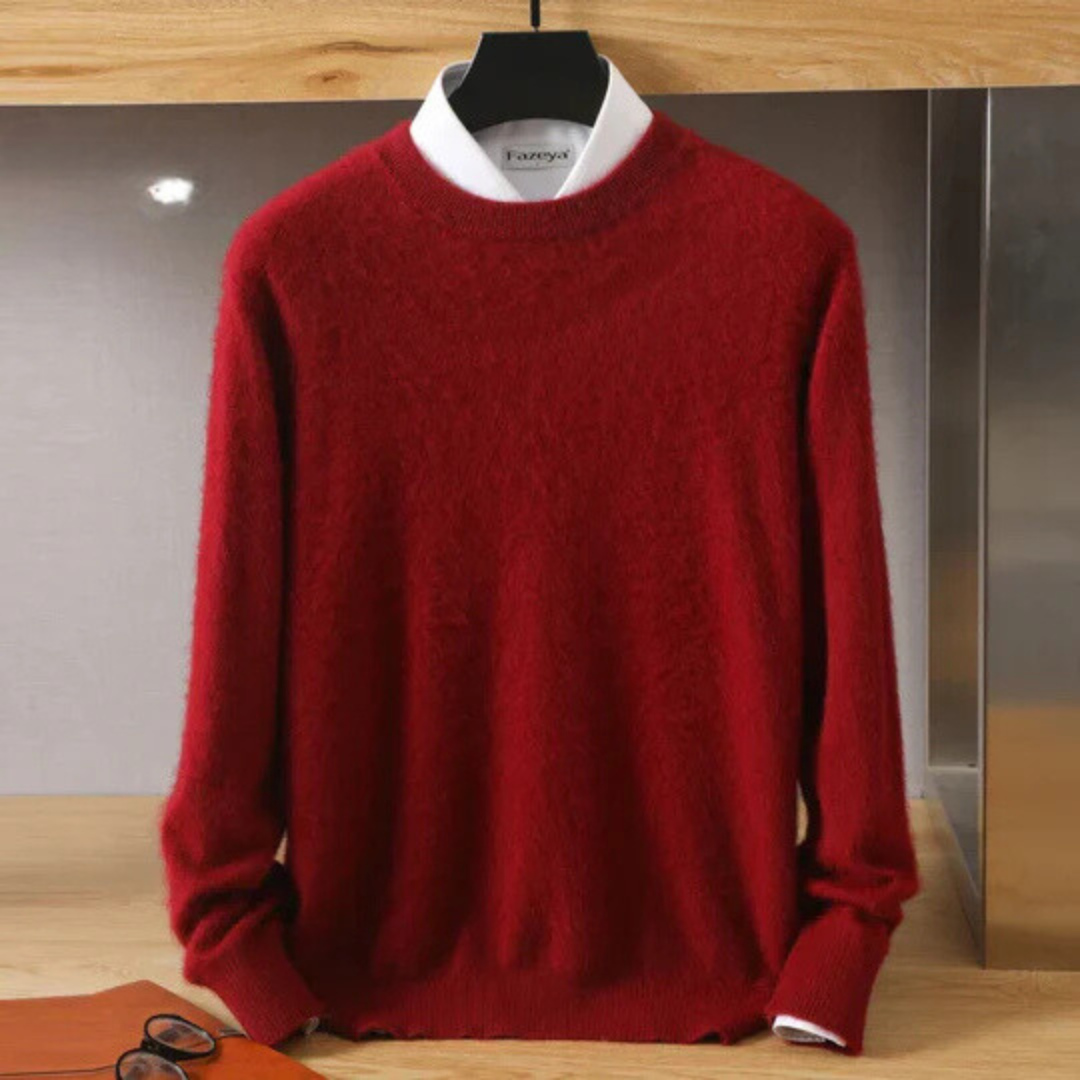 Men's Brushed Trim Crew Neck Sweater with Ribbed Cuffs and Tailored Hem