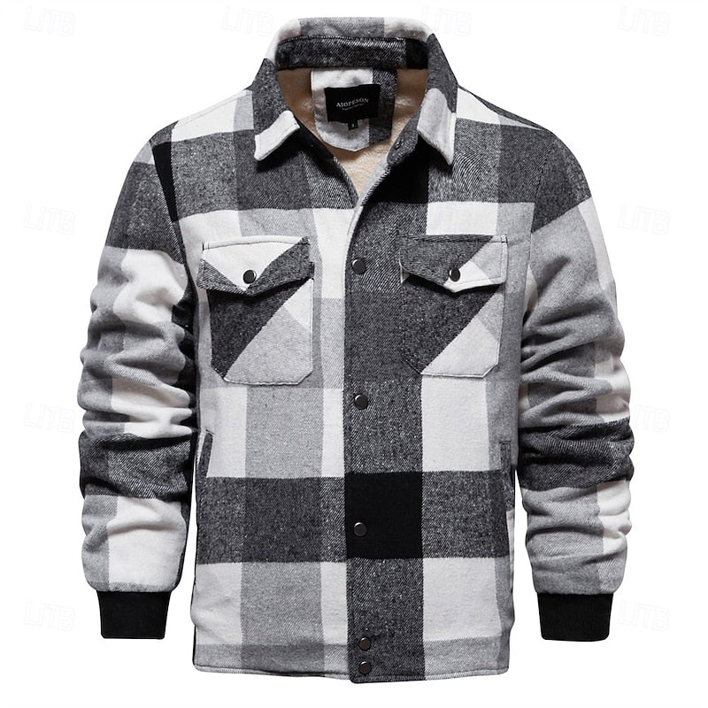 Men's Fully Lined Shacket with Lapel Collar and Snap Pockets - Regular Fit
