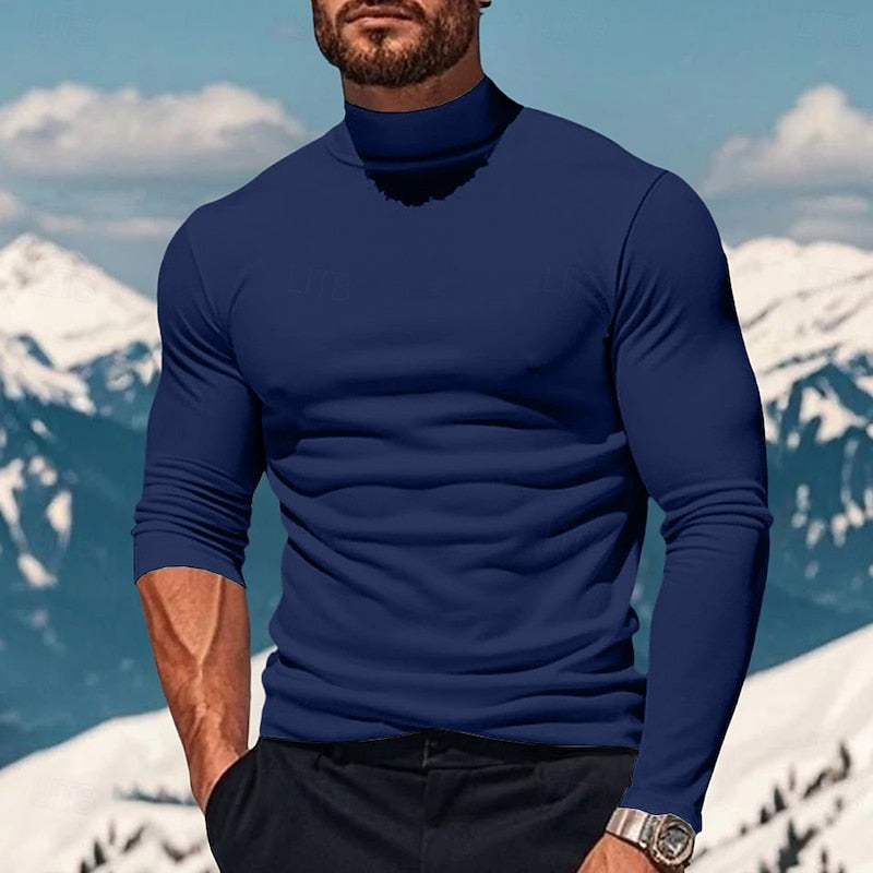Men's Tailored Fit Long Sleeve Turtleneck with Smooth Texture and Mock Neck