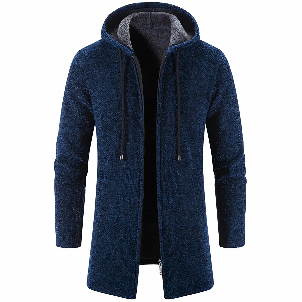 Men's Longline Textured Zip-Up Hoodie with Drawcord Hood and Pockets