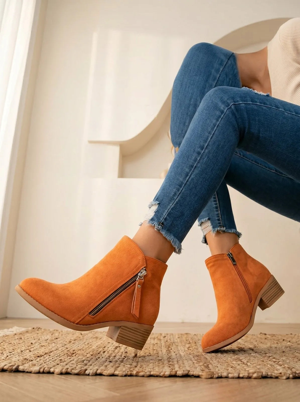 Ladies' Suede Ankle Boots with Block Heel