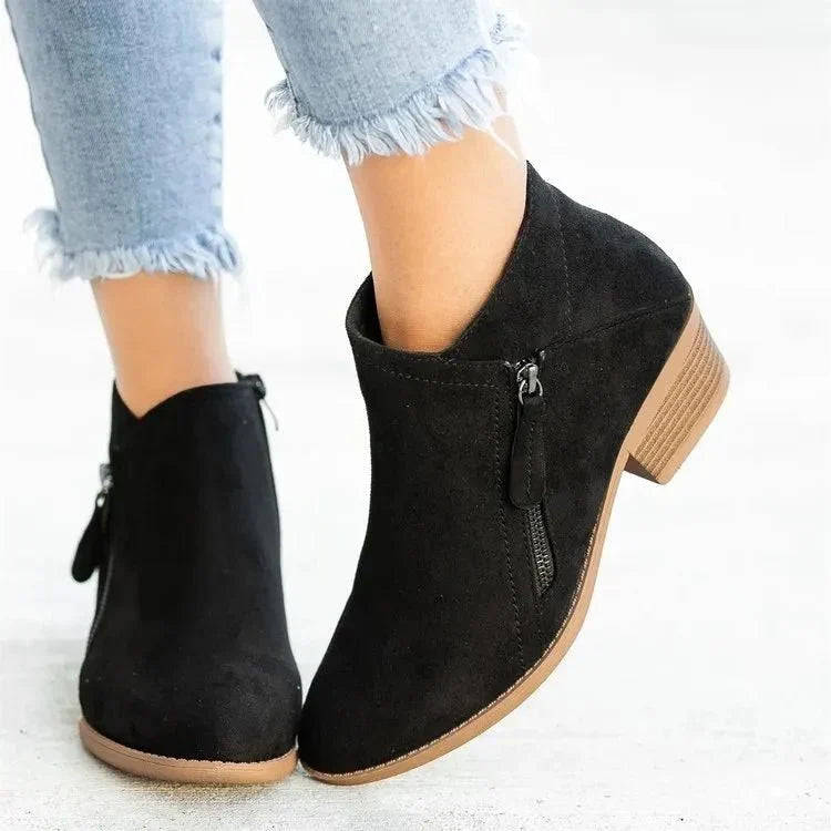 Ladies' Suede Ankle Boots with Block Heel