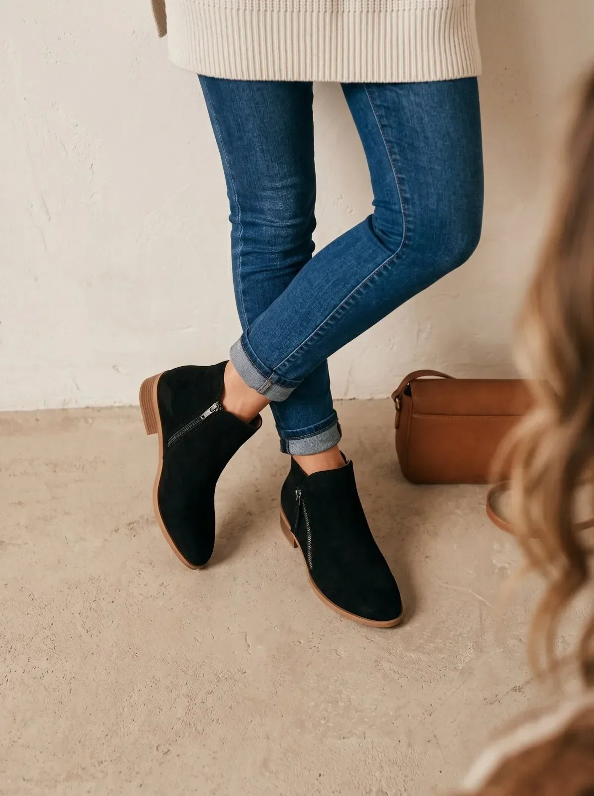 Ladies' Suede Ankle Boots with Block Heel