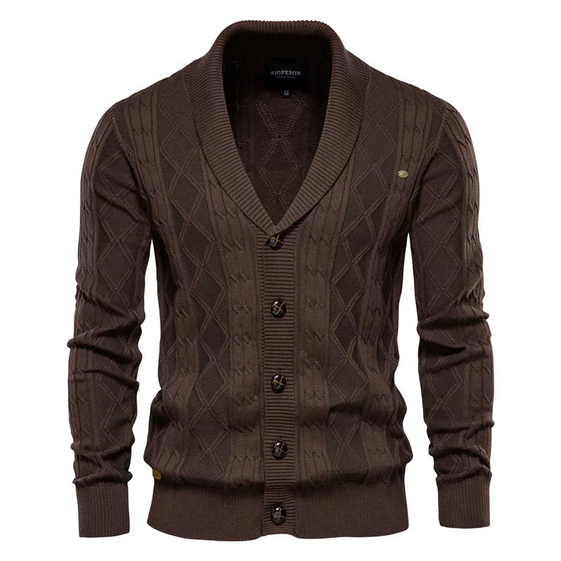 Soft Cotton Shawl Collar Cardigan for Men - Elegant Knit Design