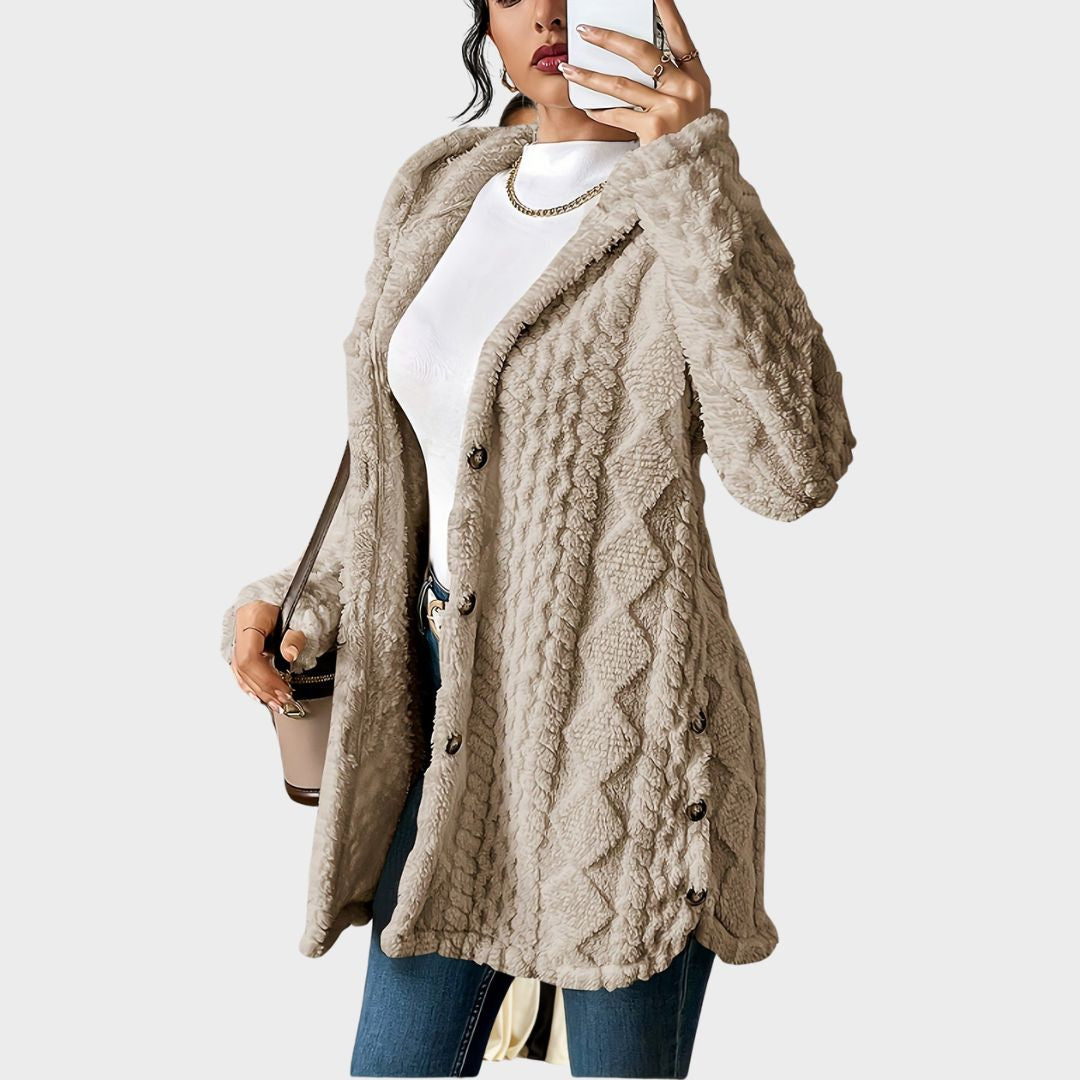 Women's Hooded Cable Knit Cardigan