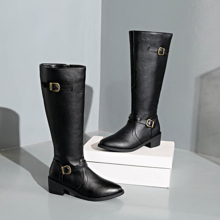 Women's Knee-High Riding Boots with Block Heels