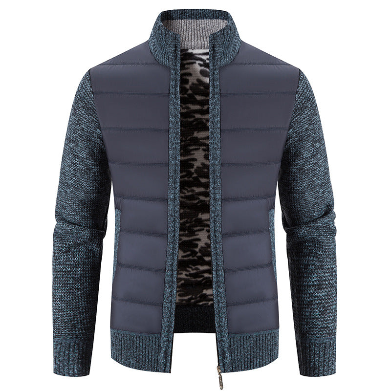 Men's Quilted Front Bomber Jacket with Knitted Sleeves
