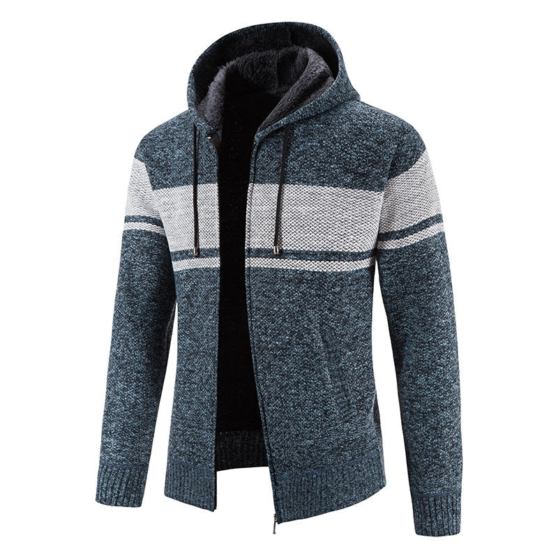 Men's Striped Hoodie with Cozy Teddy Lining