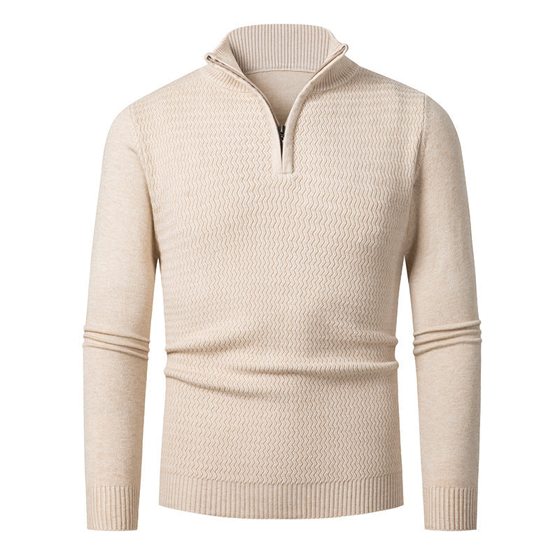 Men's Half-Zip Pullover with Wave Design