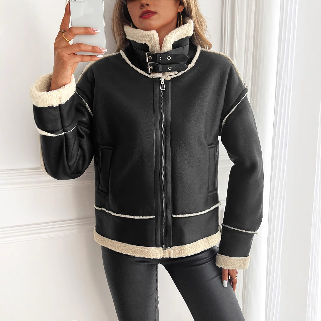 Leather Jacket for Women with Teddy Lining