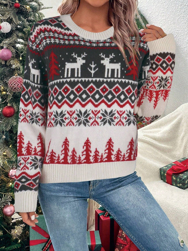 Warm and Festive Knitted Christmas Sweater with Reindeer Design