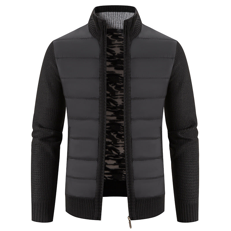 Men's Quilted Front Bomber Jacket with Knitted Sleeves