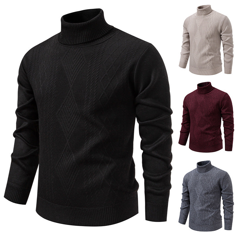 Men's Roll Neck Sweater | Textured Design with Ribbed Cuffs