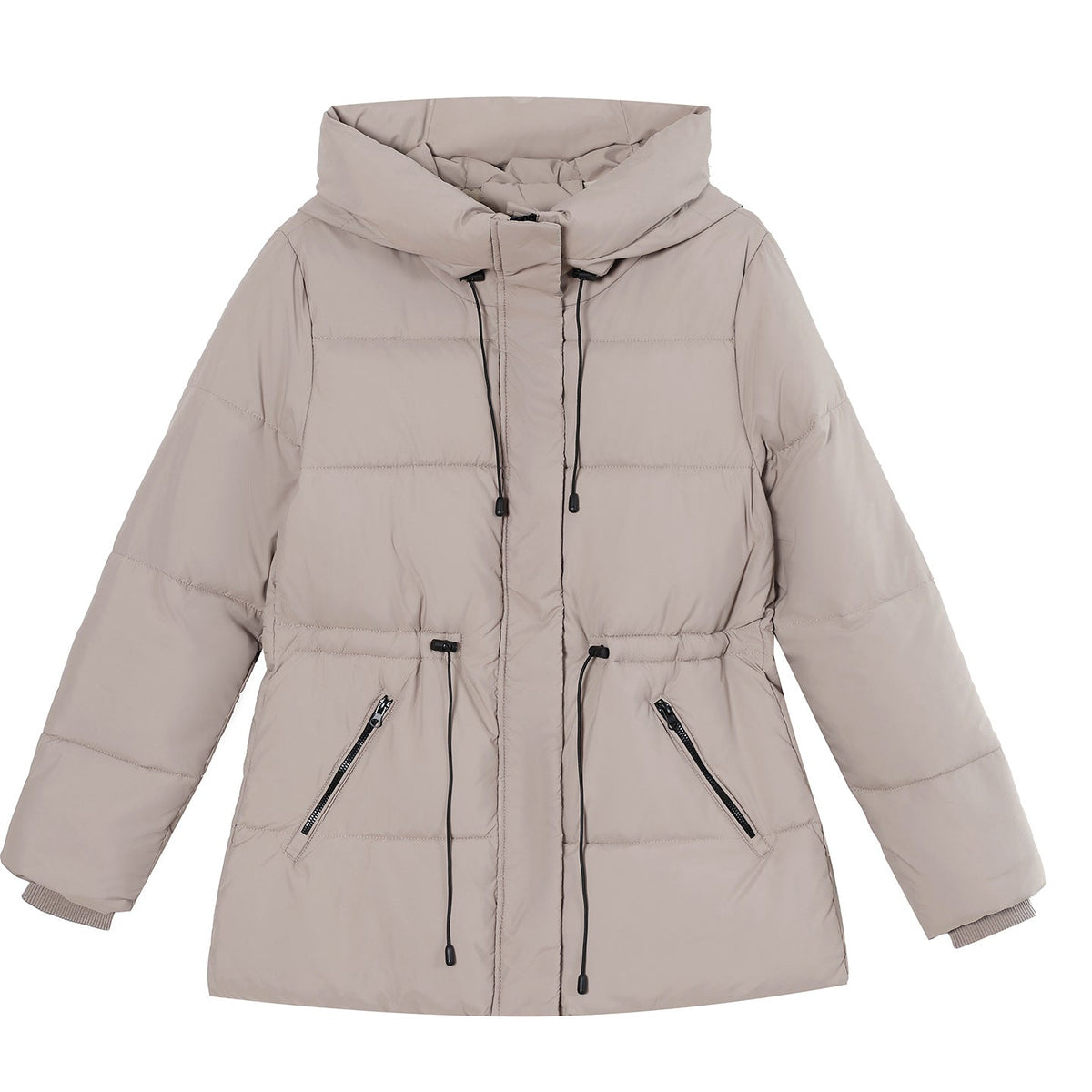 Ladies' Puffer Jacket with Hood and Drawstring