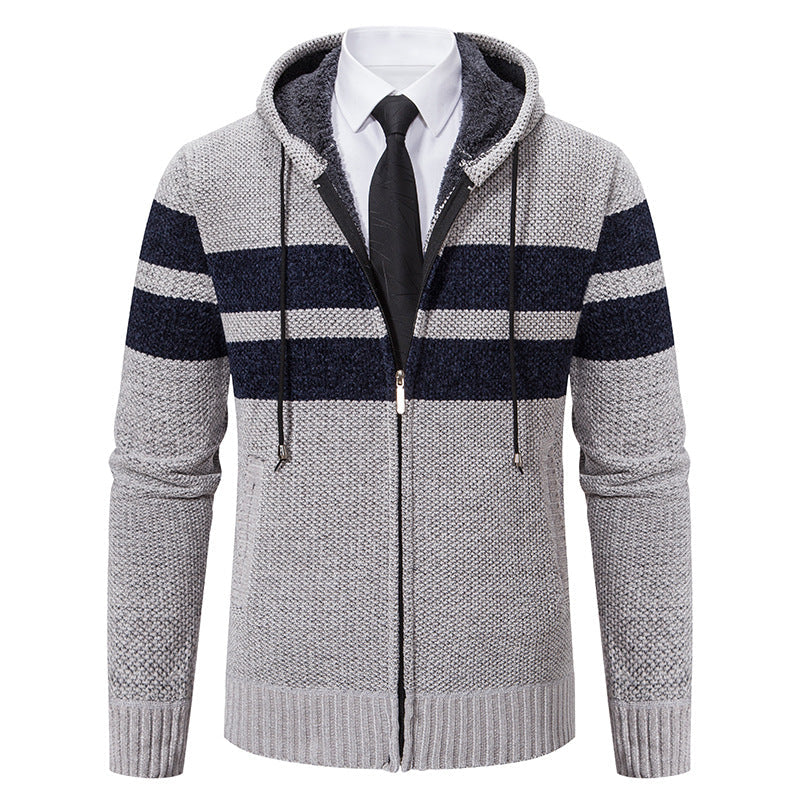 Men's Zip Hoodie with Stripes and Adjustable Hood