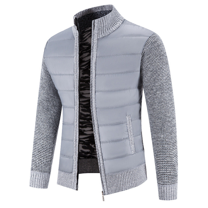 Men's Quilted Front Bomber Jacket with Knitted Sleeves