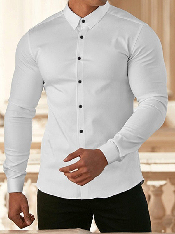 Men's Slim Fit Long Sleeve Non-Iron Shirt with Button Placket