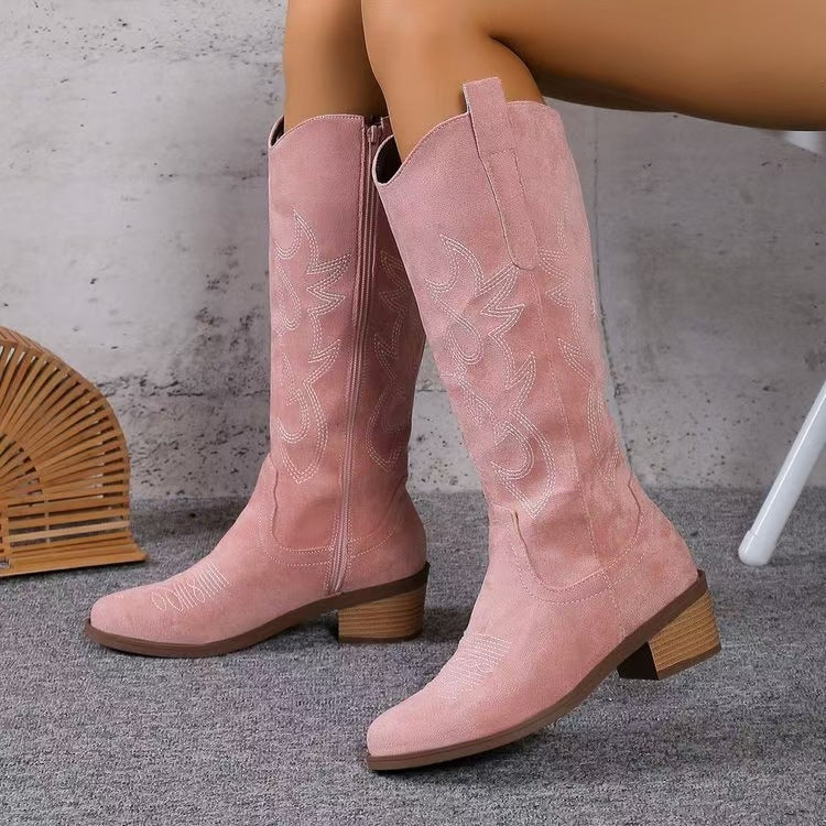 Women's Western-Style Knee-High Boots | Comfortable Block Heel Design