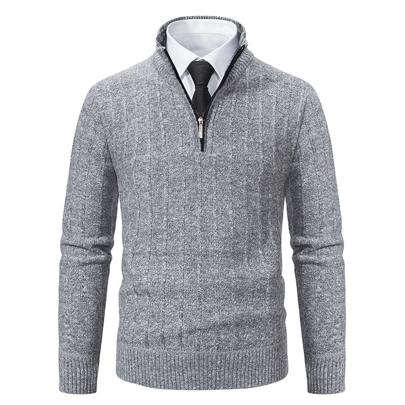Men's Cable Knit Troyer with Stand-Up Collar