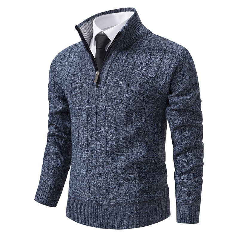 Men's Cable Knit Troyer with Stand-Up Collar