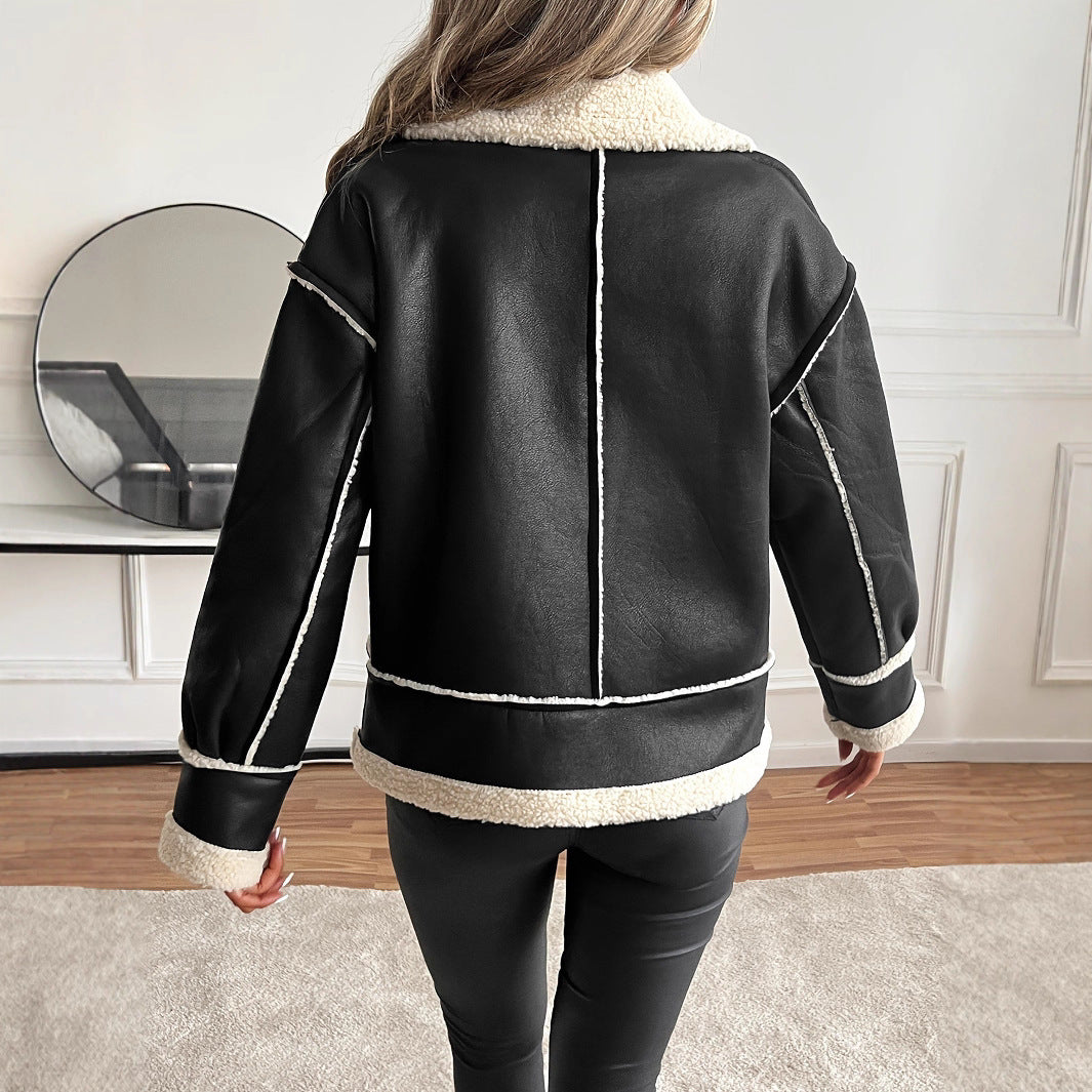 Leather Jacket for Women with Teddy Lining