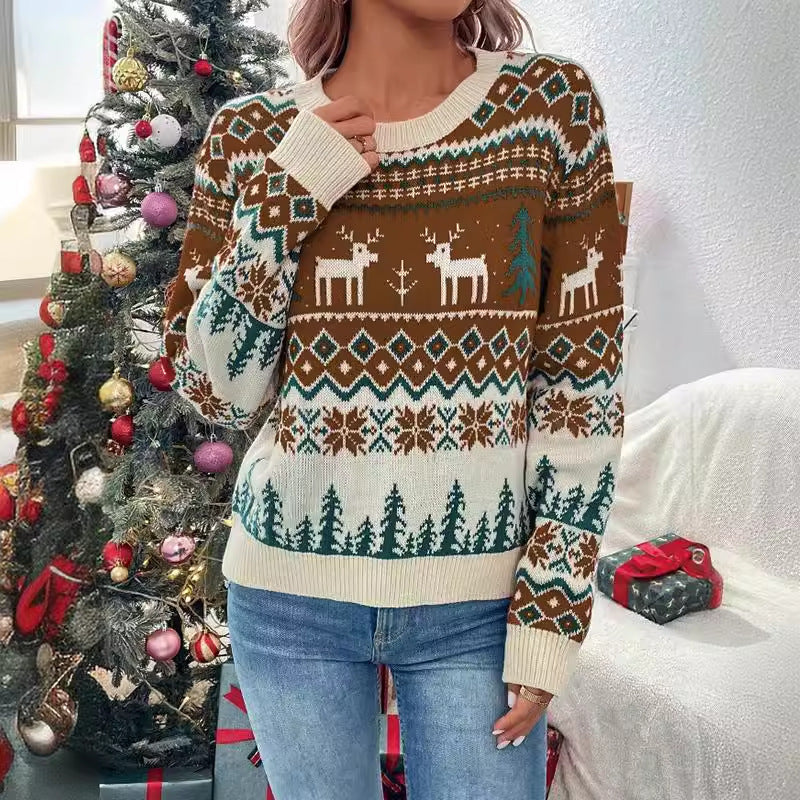Warm and Festive Knitted Christmas Sweater with Reindeer Design