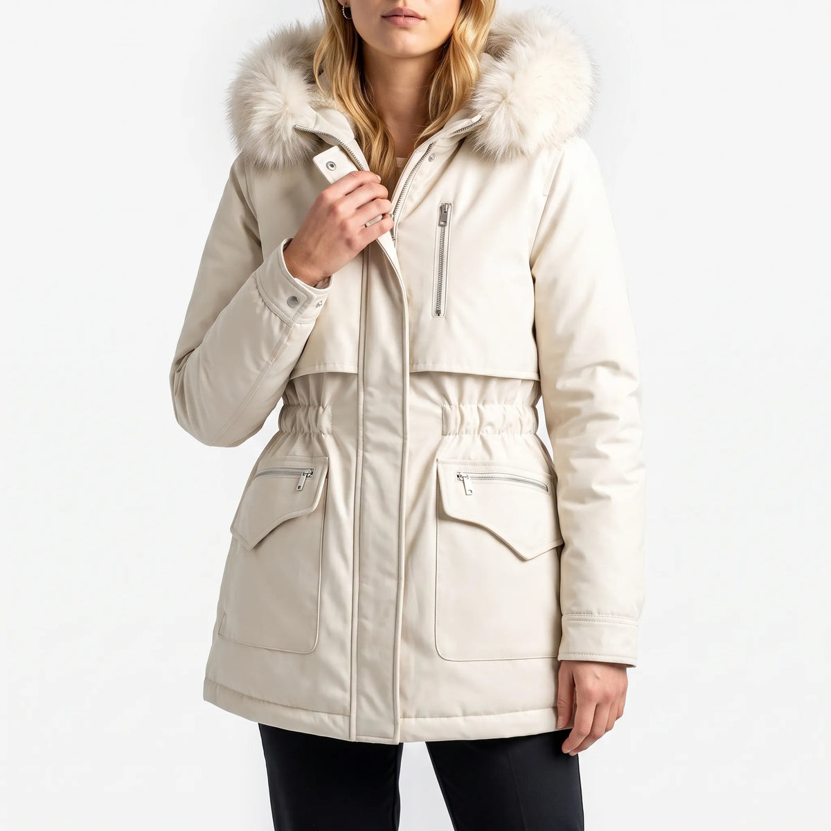 Women's Winter Parka with Waist Cord and Hood