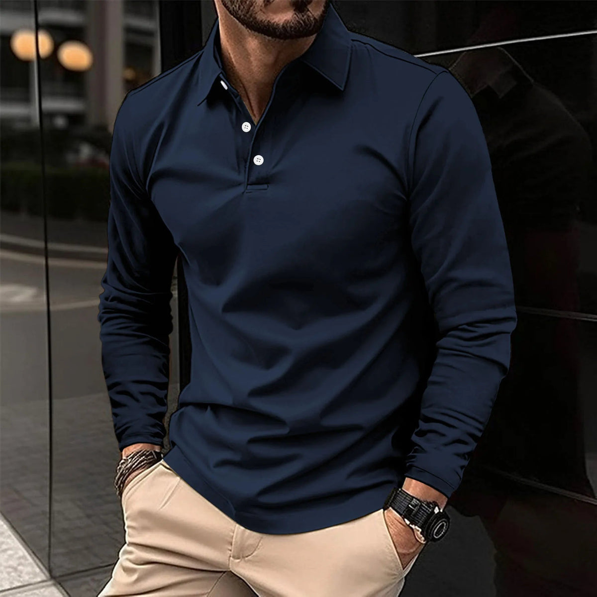 Men's Classic Collar Long Sleeve Polo Shirt | Comfortable Fit