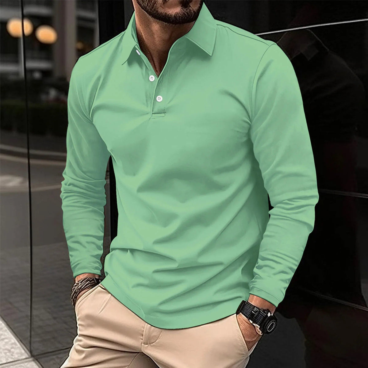 Men's Classic Collar Long Sleeve Polo Shirt | Comfortable Fit