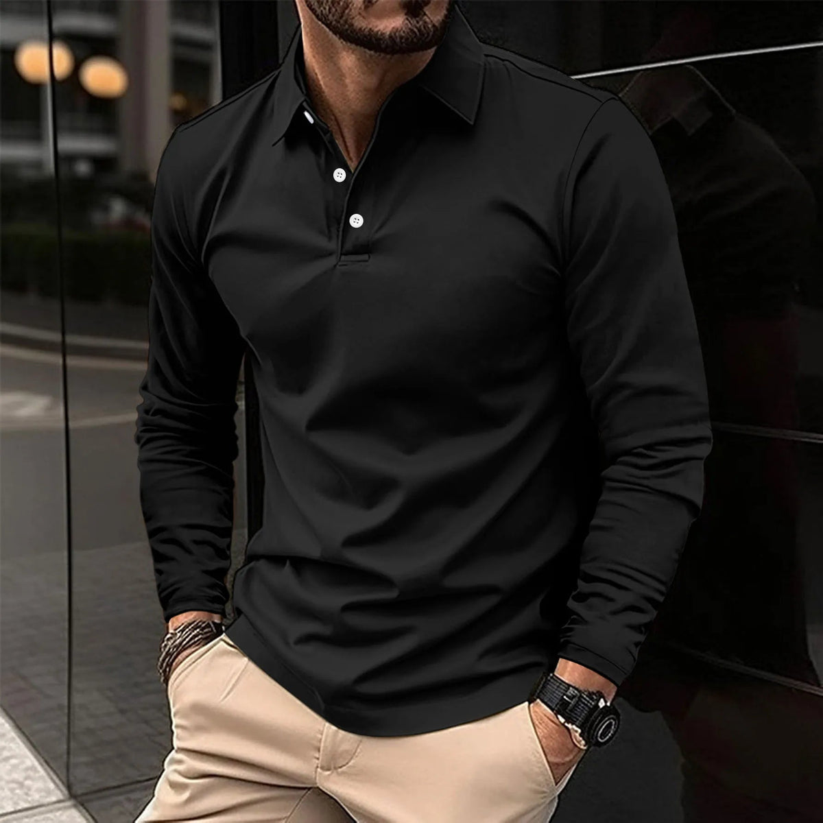 Men's Classic Collar Long Sleeve Polo Shirt | Comfortable Fit