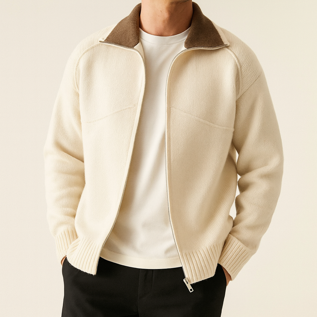 Men's Knit Zip-Up Cardigan with Mock Neck for Versatile Business and Casual Style
