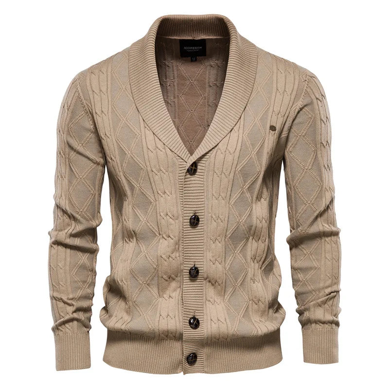 Soft Cotton Shawl Collar Cardigan for Men - Elegant Knit Design