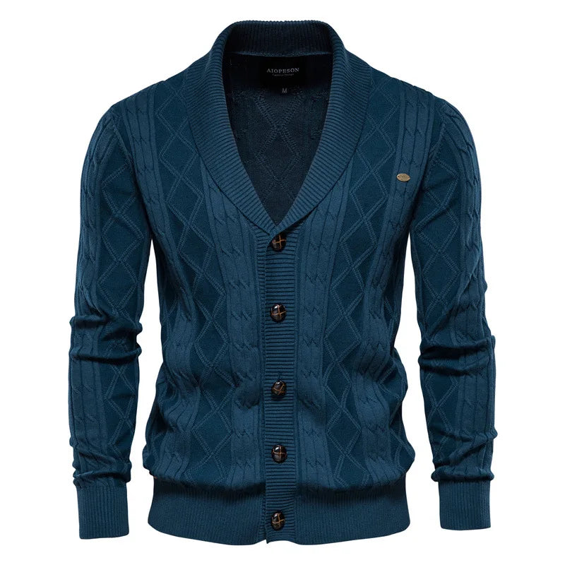 Soft Cotton Shawl Collar Cardigan for Men - Elegant Knit Design