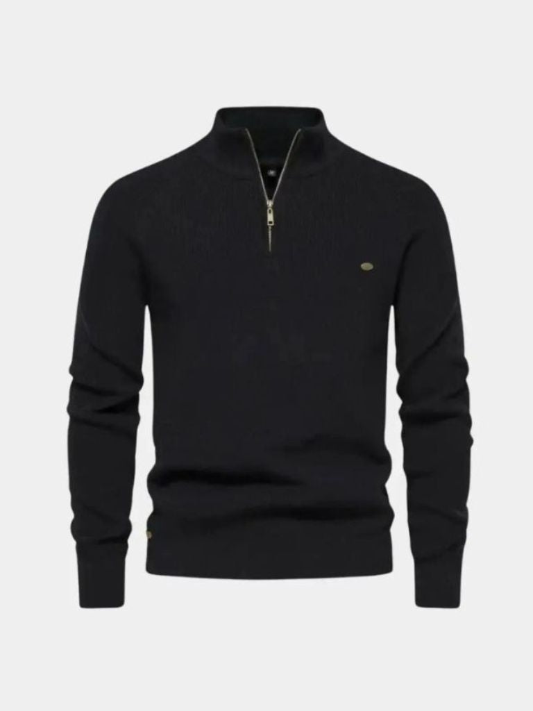 Premium Cotton Men's Quarter-Zip Sweater with Elegant Embroidery