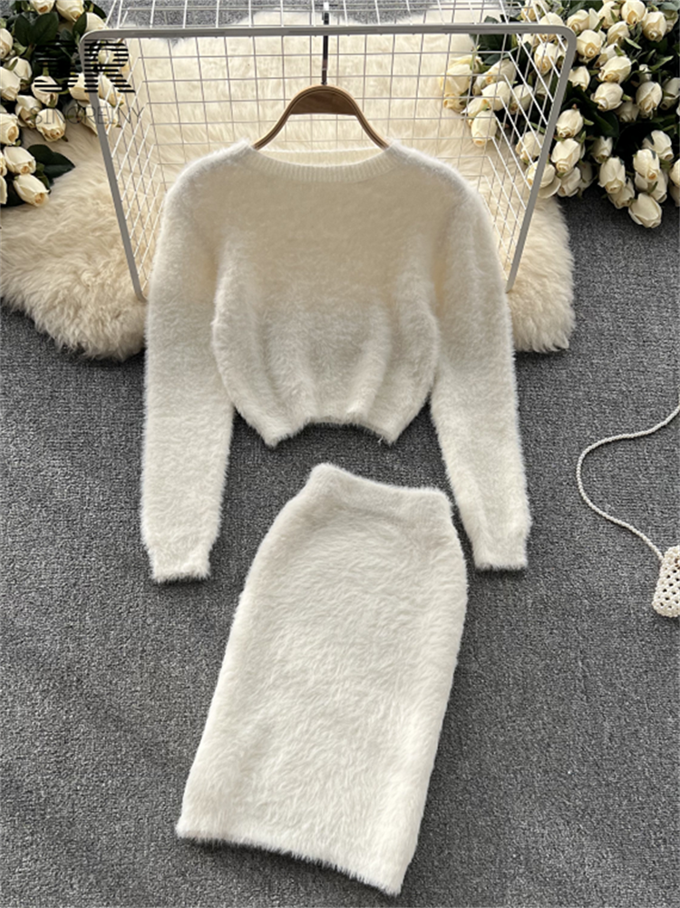 Cozy Two-Piece Party Ensemble: Sweater and Skirt Set